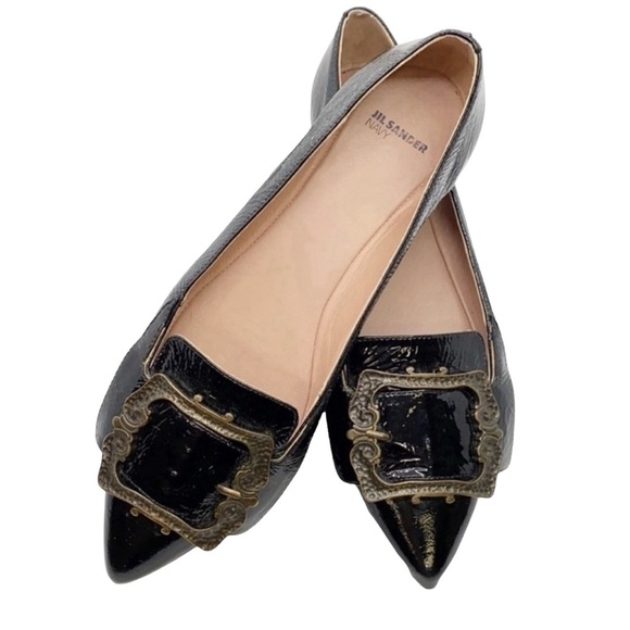 Jil Sander Navy Metal Buckle & Heel Detail Flats - Picture 1 of 8